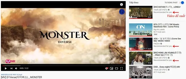 Trước đây, Video đề xuất sẽ xuất hiện ở góc phải màn hình khi xem Youtube